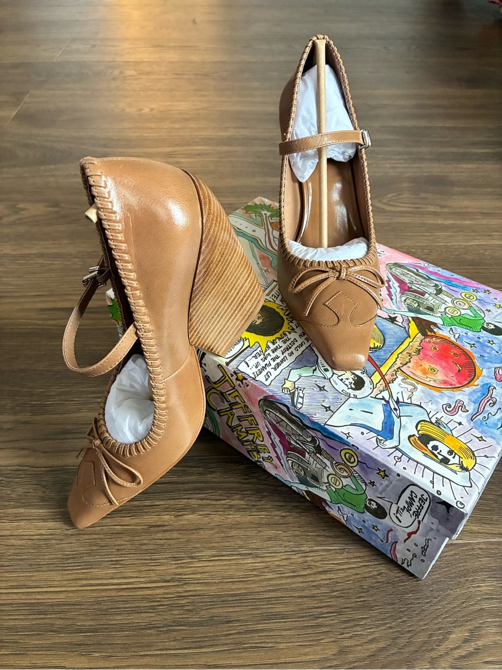 Free People “Amorette”Cognac Tan Leather Mary Jane Block Heels